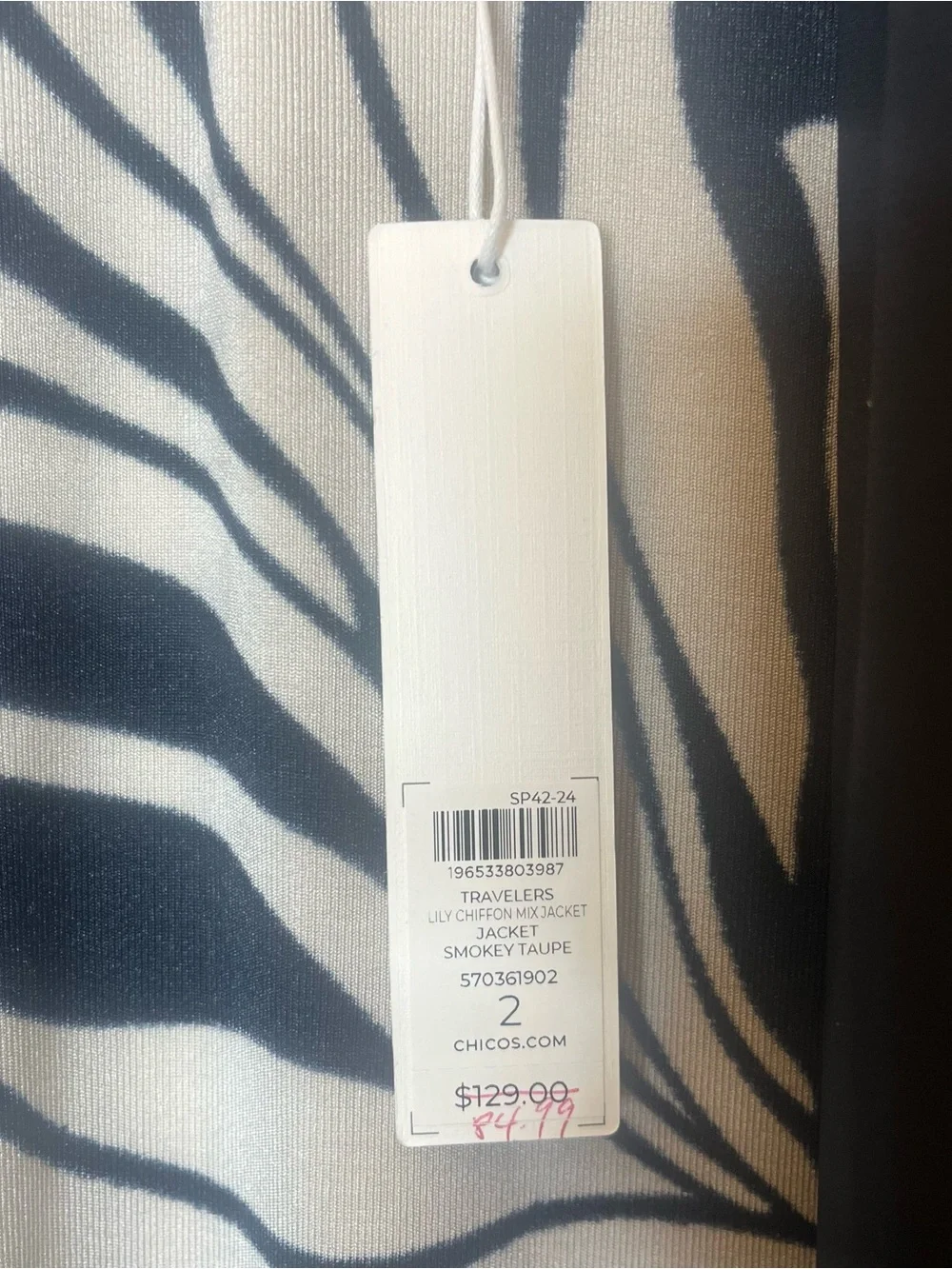 Chico's Zebra-Print Lily Chiffon Open Cardigan Jacket Sz L